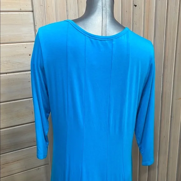 Blue A-Line Casual Dress with 3/4 Sleeves - Picture 4 of 6